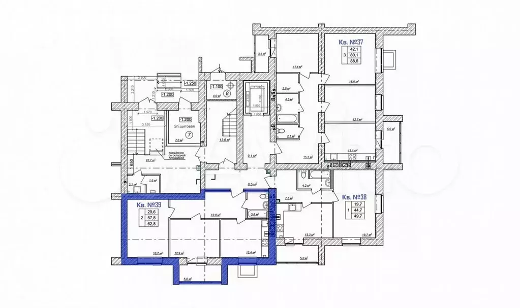 1-к. квартира, 62,8 м, 1/9 эт. - Фото 1