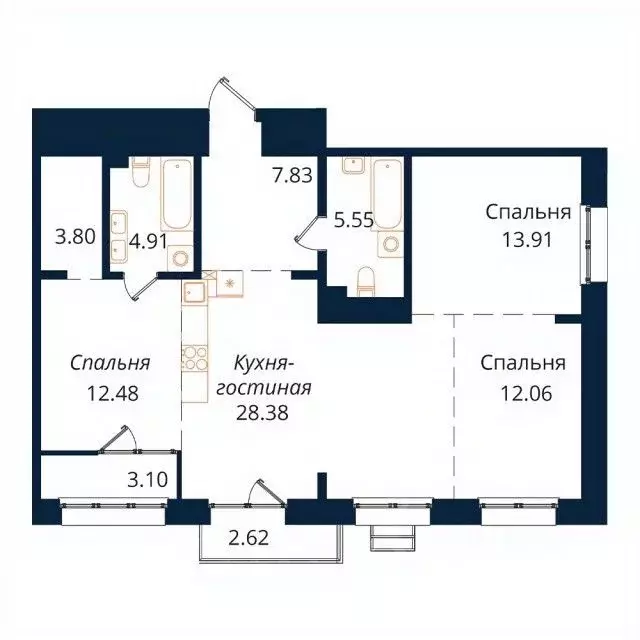 3-к кв. Иркутская область, Иркутск Байкальская ул., 246Б (94.6 м) - Фото 1