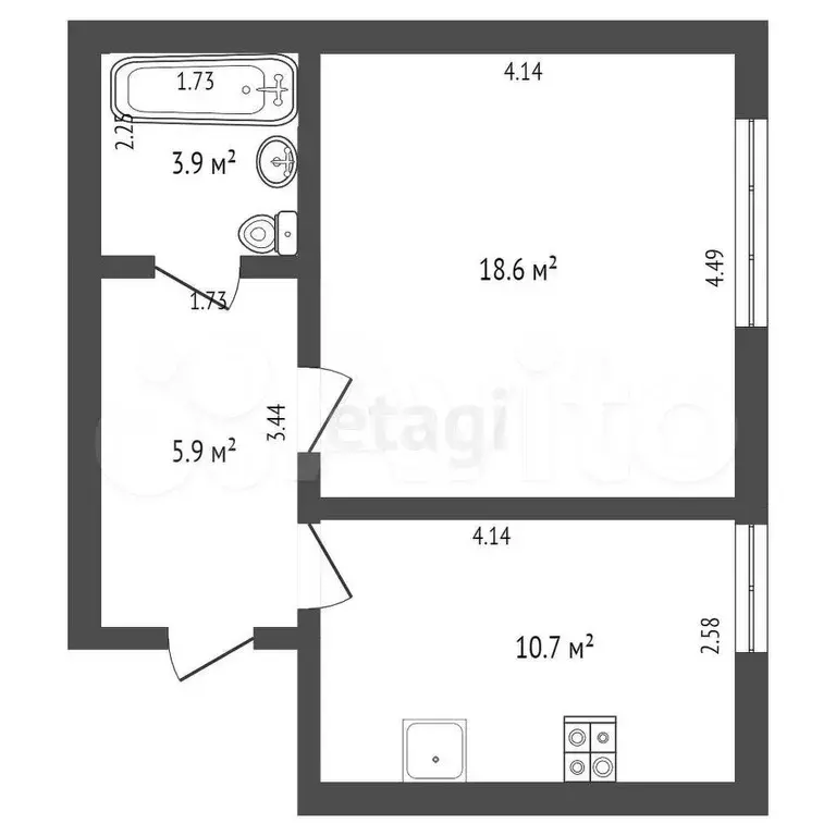 1-к. квартира, 39,9 м, 3/6 эт. - Фото 0