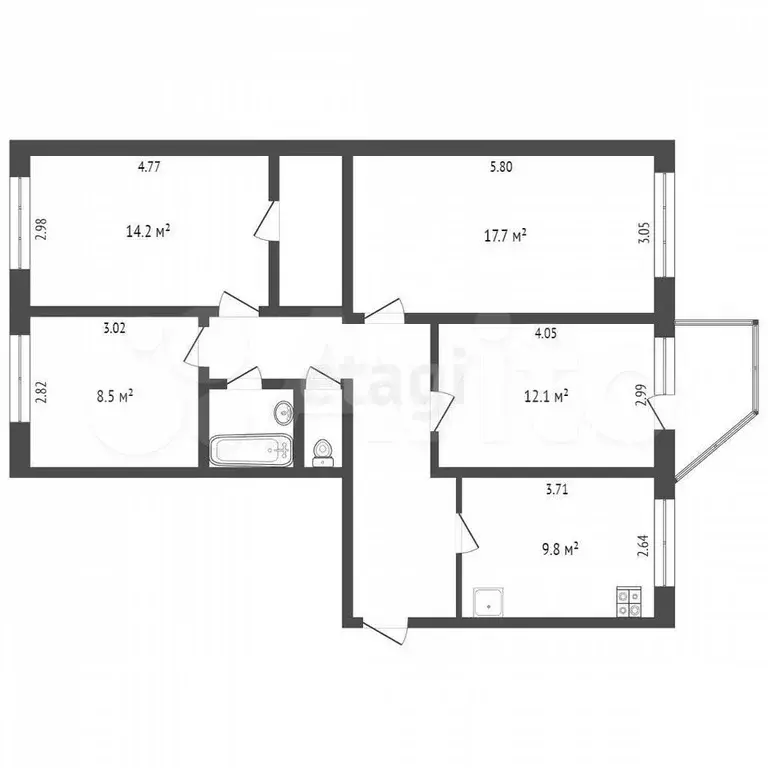 4-к. квартира, 83,9 м, 4/5 эт. - Фото 0