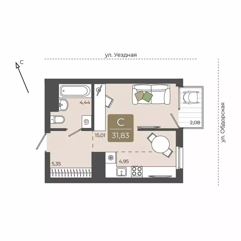 Квартира-студия: Тюмень, ЖК Мидгард на Уездной (31.83 м) - Фото 0