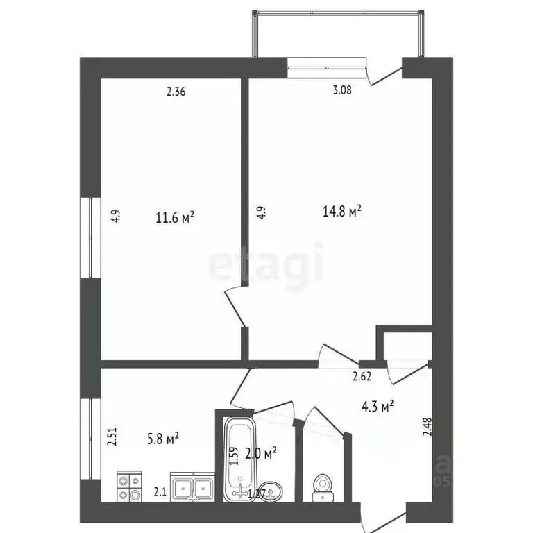 2-к кв. Кемеровская область, Кемерово Гурьевская ул., 15 (39.9 м) - Фото 1