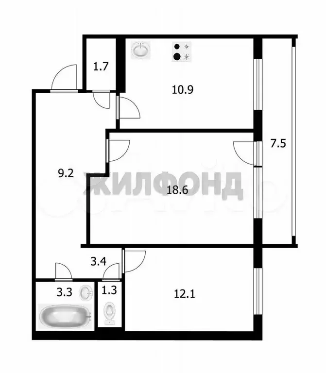 2-к. квартира, 60 м, 14/17 эт. - Фото 0