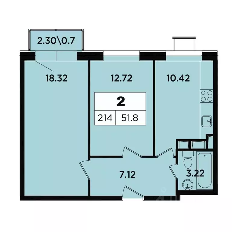 2-к кв. Москва Березовая аллея, 19к1 (50.3 м) - Фото 2
