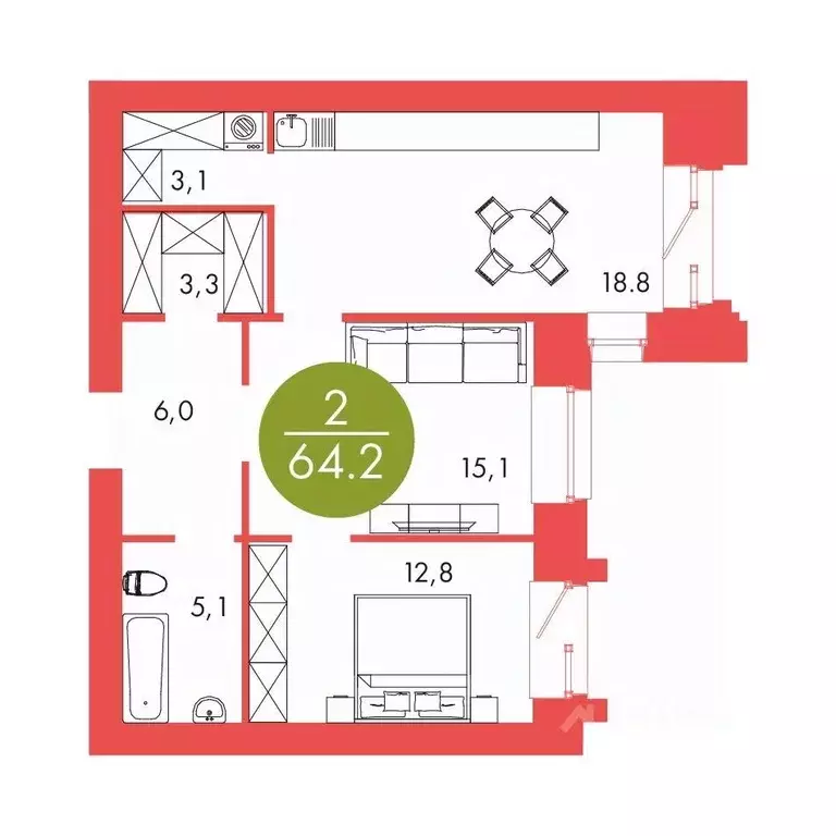 3-к кв. Красноярский край, Красноярск ул. Шахтеров, 33А (64.2 м) - Фото 1