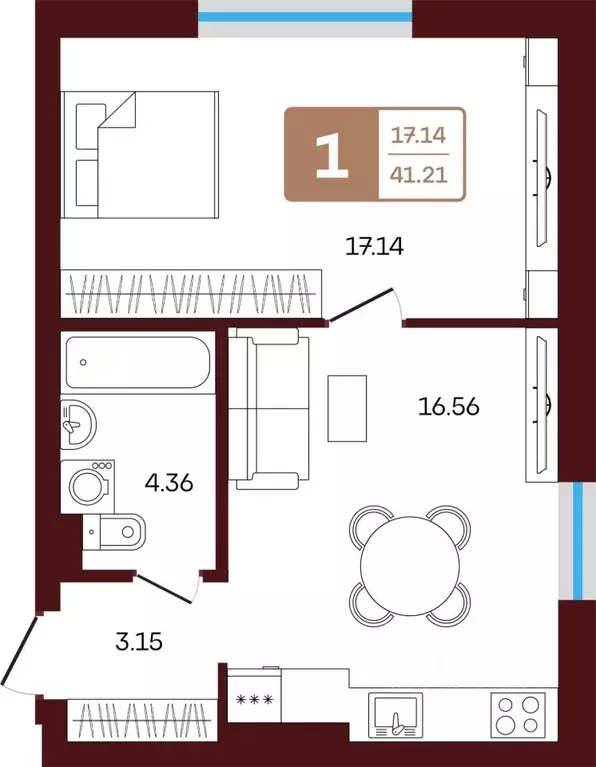 1-к кв. Башкортостан, Иглинский район, с. Акбердино  (41.21 м) - Фото 1