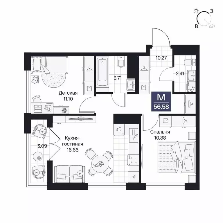 2-комнатная квартира: Волгоград, Центральный район (56.58 м) - Фото 1