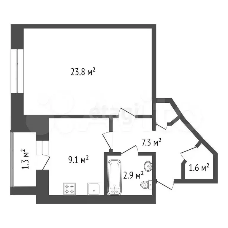 1-к. квартира, 45,6 м, 4/4 эт. - Фото 0