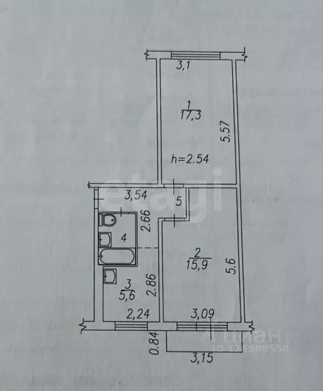 2-к кв. Кемеровская область, Новокузнецк просп. Дружбы, 20А (47.4 м) - Фото 2