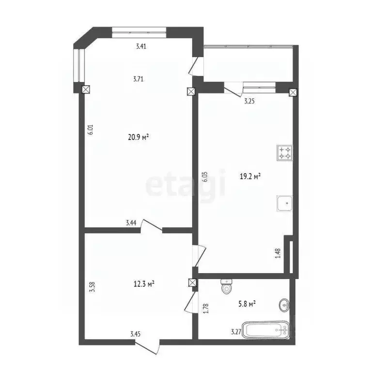 1-к кв. Тюменская область, Тюмень Харьковская ул., 59/4 (60.0 м) - Фото 2