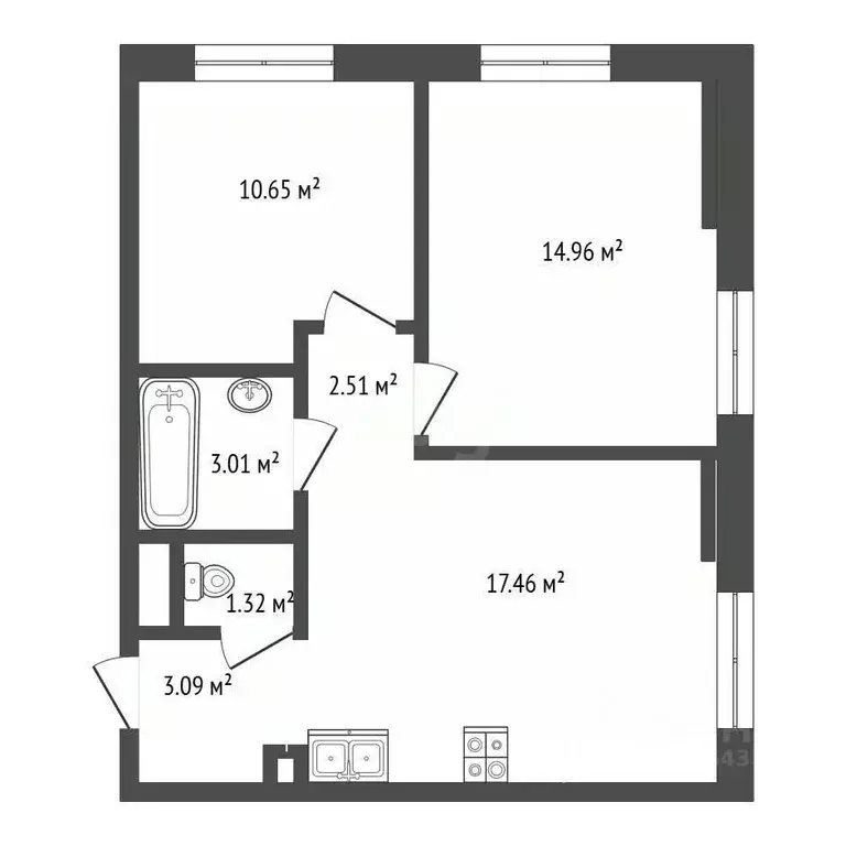 2-к кв. Москва Новохохловская ул., 15к1 (53.5 м) - Фото 2
