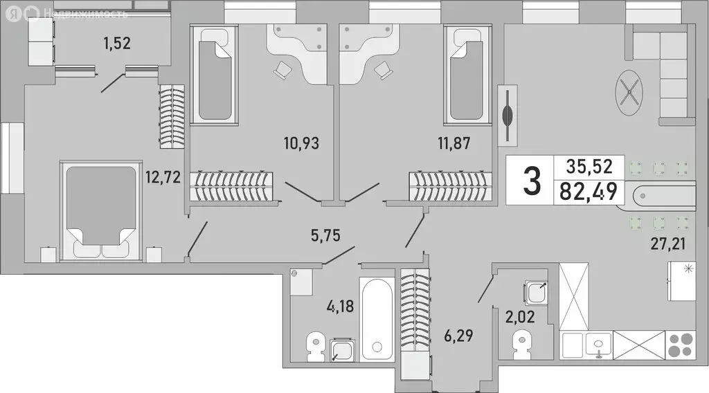 3-комнатная квартира: Уфа, Бакалинская улица, 9/1 (82.49 м) - Фото 1
