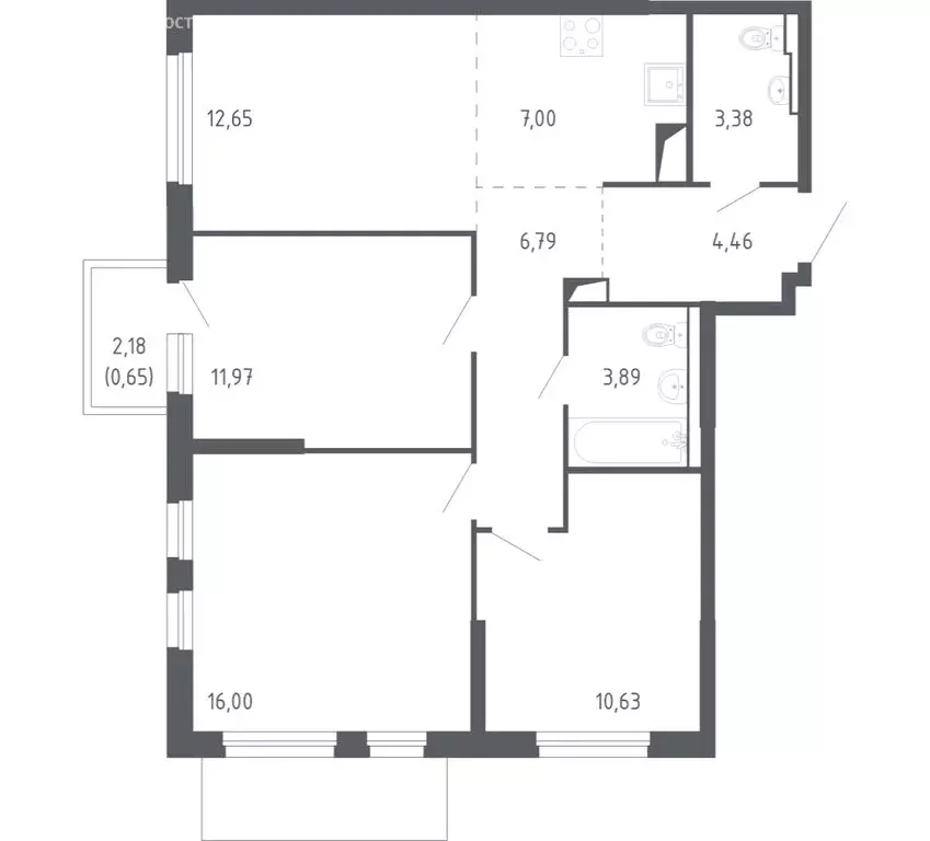 3-комнатная квартира: Тюмень, улица Юрия Рогачева, 9к2 (76.6 м) - Фото 1