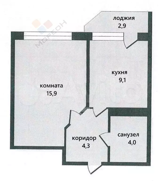 1-к. квартира, 33,2 м, 9/9 эт. - Фото 0