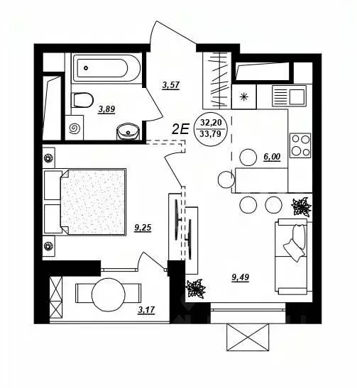 2-к кв. Хабаровский край, Хабаровск ул. Демьяна Бедного (33.79 м) - Фото 0