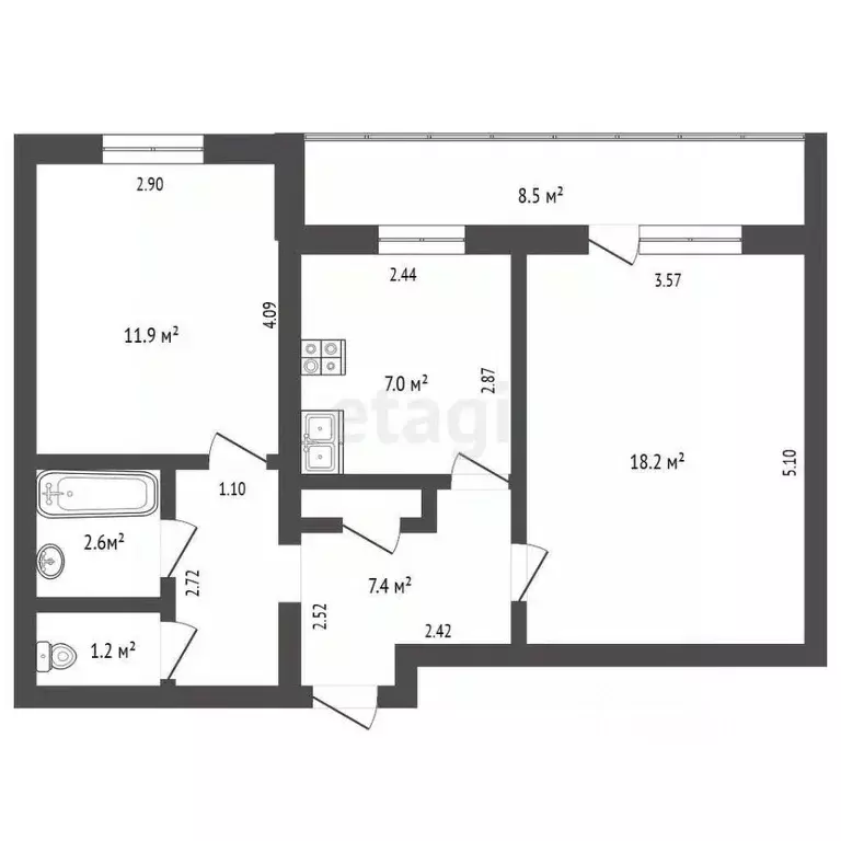 2-к кв. Башкортостан, Стерлитамак ул. Худайбердина, 42 (52.8 м) - Фото 1