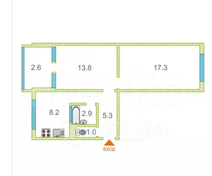 2-к. квартира, 50 м, 4/5 эт. - Фото 0