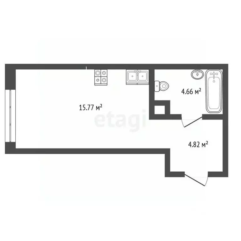 Студия Тюменская область, Тюмень ул. Первооткрывателей, 2 (25.2 м) - Фото 1