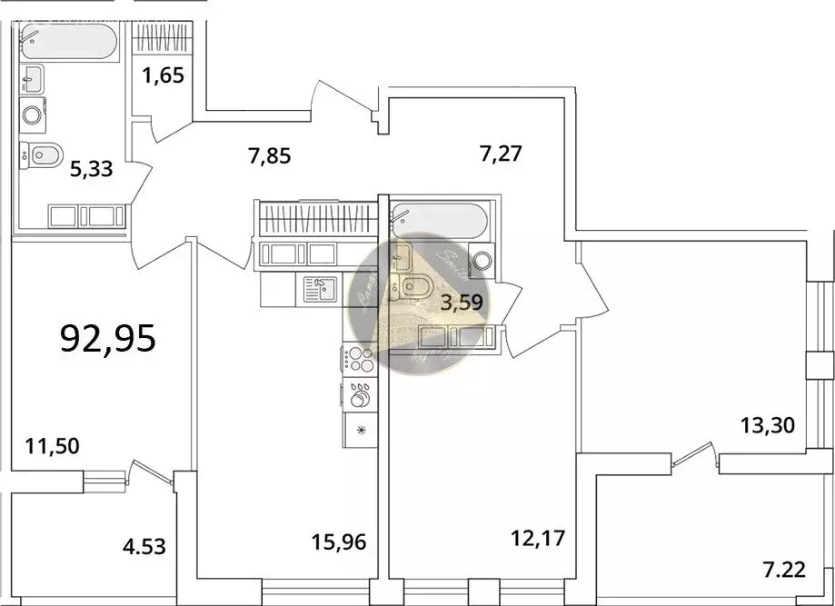 3-комнатная квартира: Санкт-Петербург, Кубинская улица, 82к3с1 (92.95 ... - Фото 0