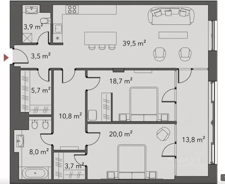 3-к кв. Москва ул. Усачева, 9 (127.6 м) - Фото 1