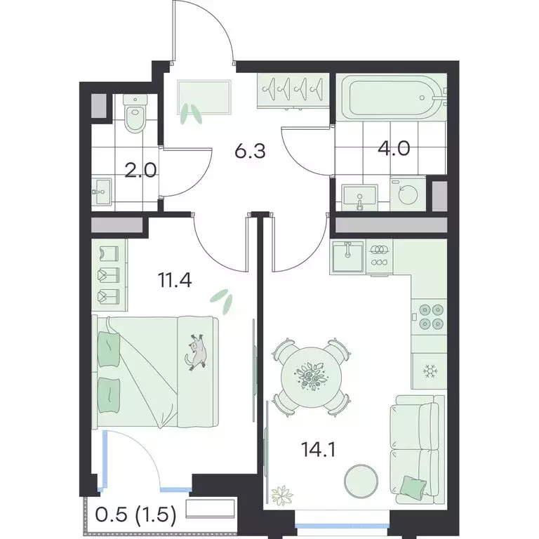 1-комнатная квартира: Раменское, ЖК G3 Михалевич (38.3 м) - Фото 1