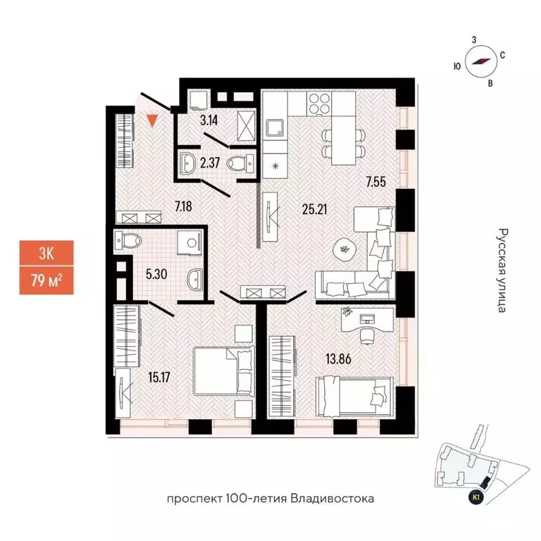 3-к кв. Приморский край, Владивосток просп. 100-летия Владивостока, ... - Фото 2