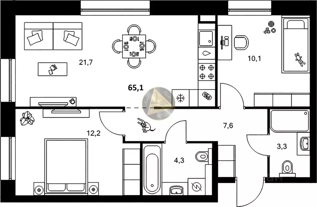 2-к кв. Санкт-Петербург Галерный проезд, 1К2 (65.1 м) - Фото 2