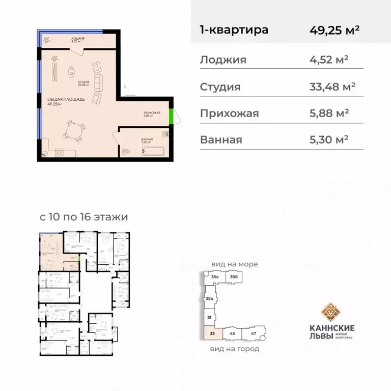 Студия Дагестан, Махачкала ул. Лаптиева, 43А (49.25 м) - Фото 1
