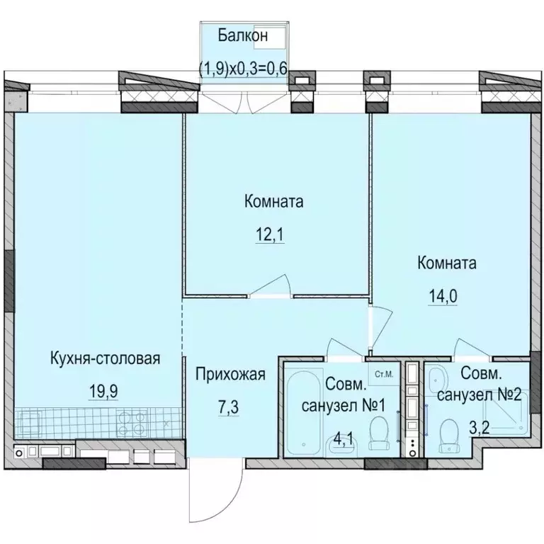 2-к кв. Татарстан, Казань Ферма-2 жилмассив,  (61.2 м) - Фото 1