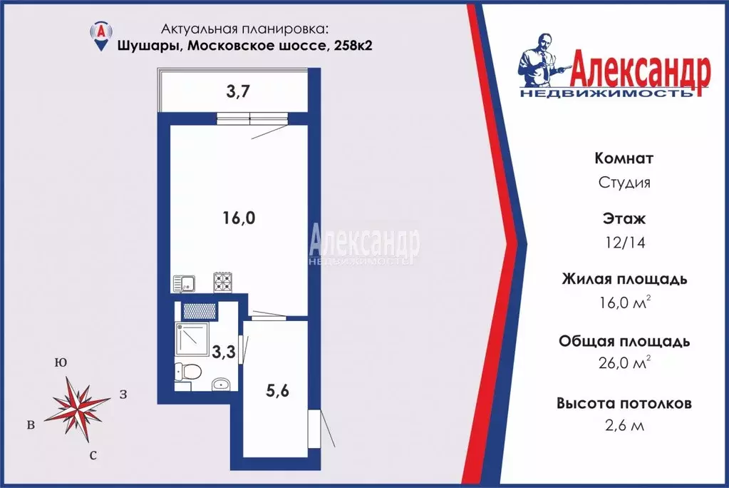 Студия Санкт-Петербург пос. Шушары, Московское ш., 258к2 (27.1 м) - Фото 0