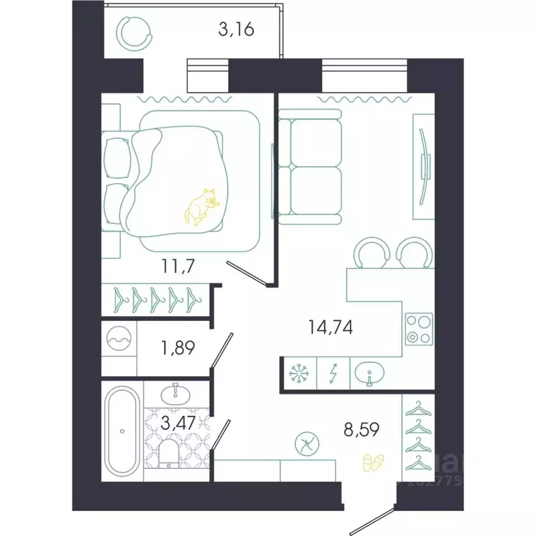 1-к кв. Пензенская область, Пенза Колышлейская ул., 7 (42.75 м) - Фото 1