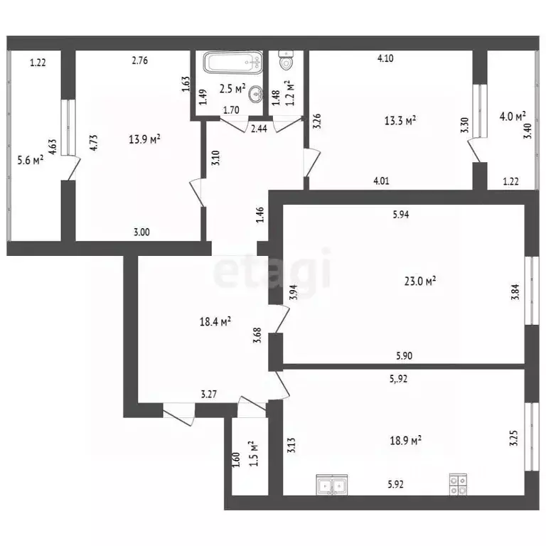 3-к кв. Башкортостан, Стерлитамак ул. Карла Маркса, 91 (92.7 м) - Фото 2
