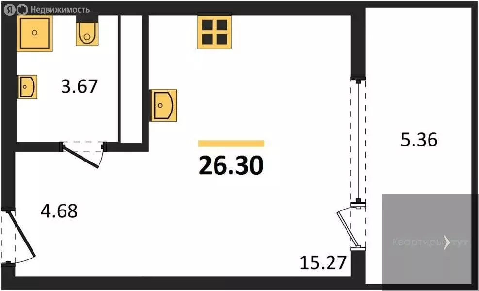 Квартира-студия: Воронеж, набережная Чуева, 7 (26.3 м) - Фото 1