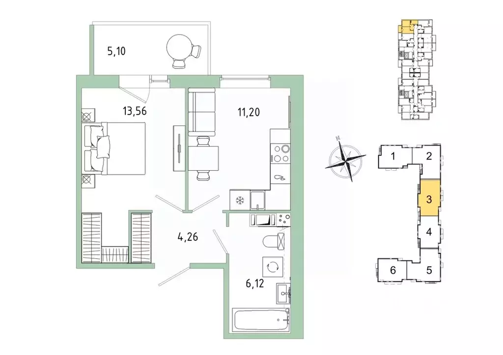 1-к кв. Ленинградская область, Гатчина Въезд мкр,  (36.67 м) - Фото 1