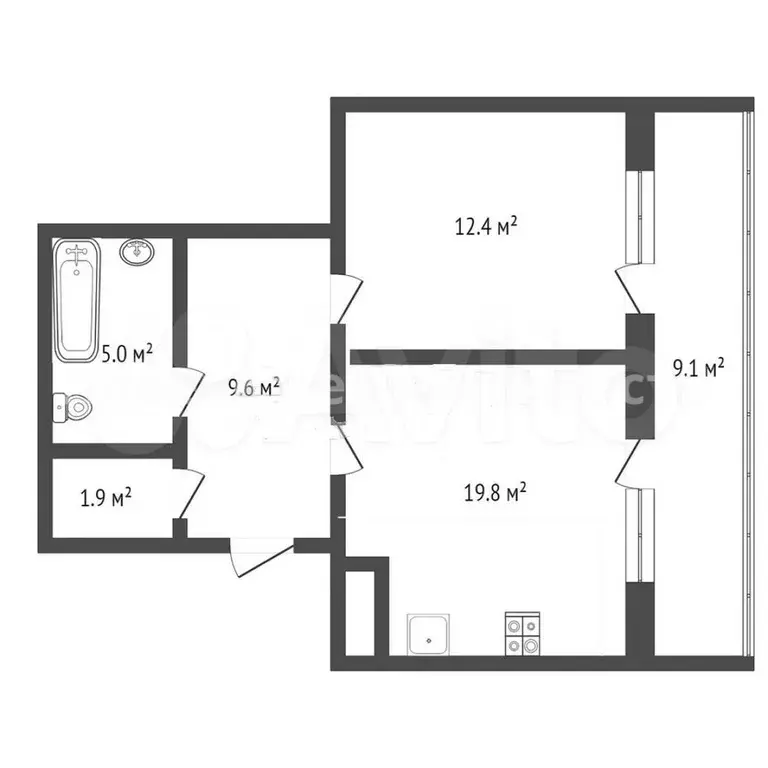 1-к. квартира, 48,5 м, 3/10 эт. - Фото 0