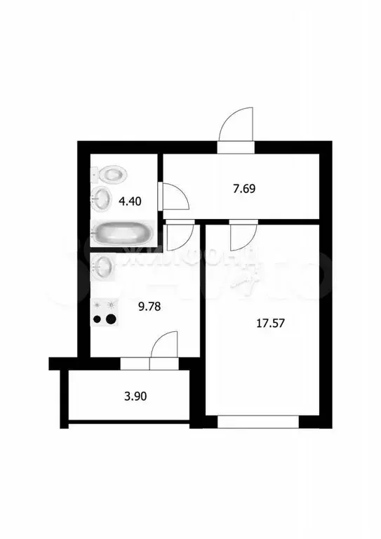 1-к. квартира, 39,5 м, 4/9 эт. - Фото 0