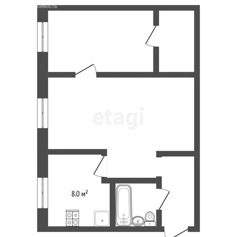2-комнатная квартира: Тюмень, улица Парфёнова, 28 (45 м) - Фото 1