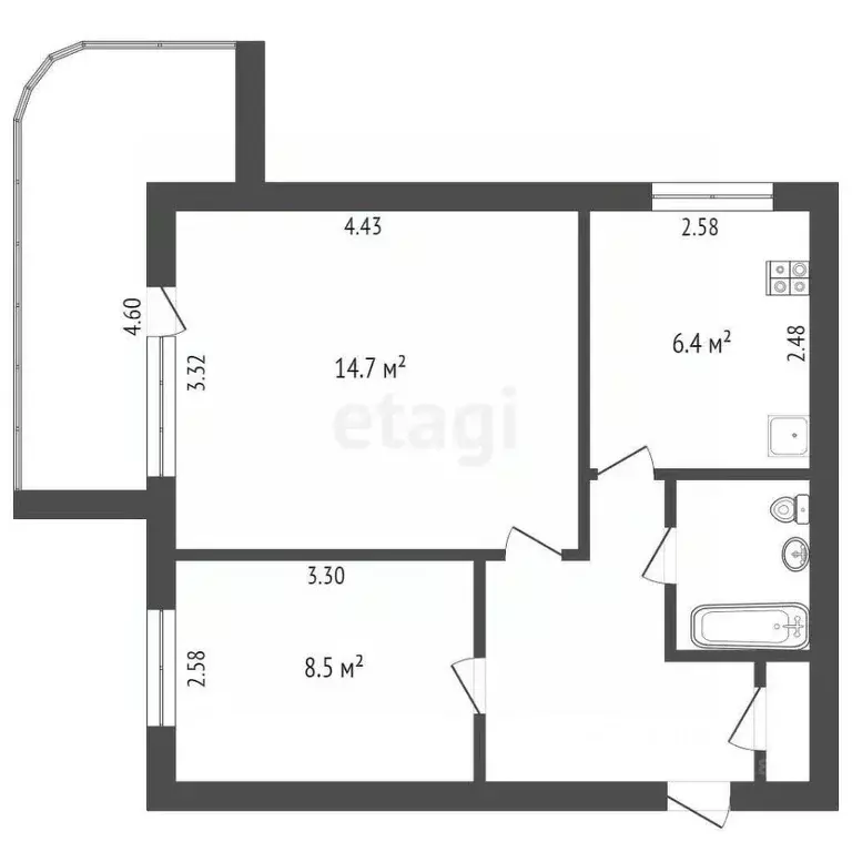 2-к кв. Омская область, Омск ул. 3-я Молодежная, 81 (44.4 м) - Фото 1