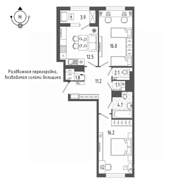 2-к кв. Санкт-Петербург бул. Измайловский, 9 (66.9 м) - Фото 0