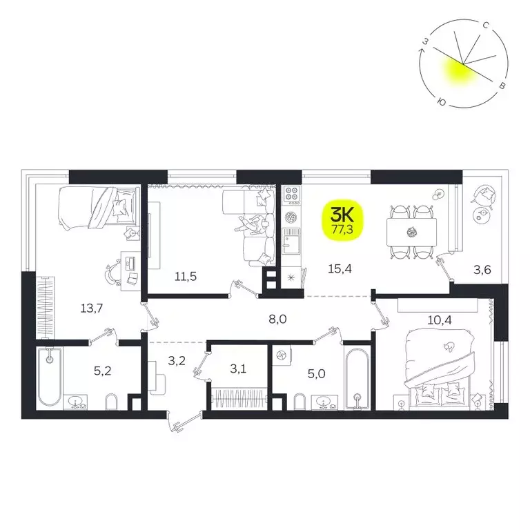 3-комнатная квартира: Екатеринбург, улица Титова, 19Б (77.3 м) - Фото 0