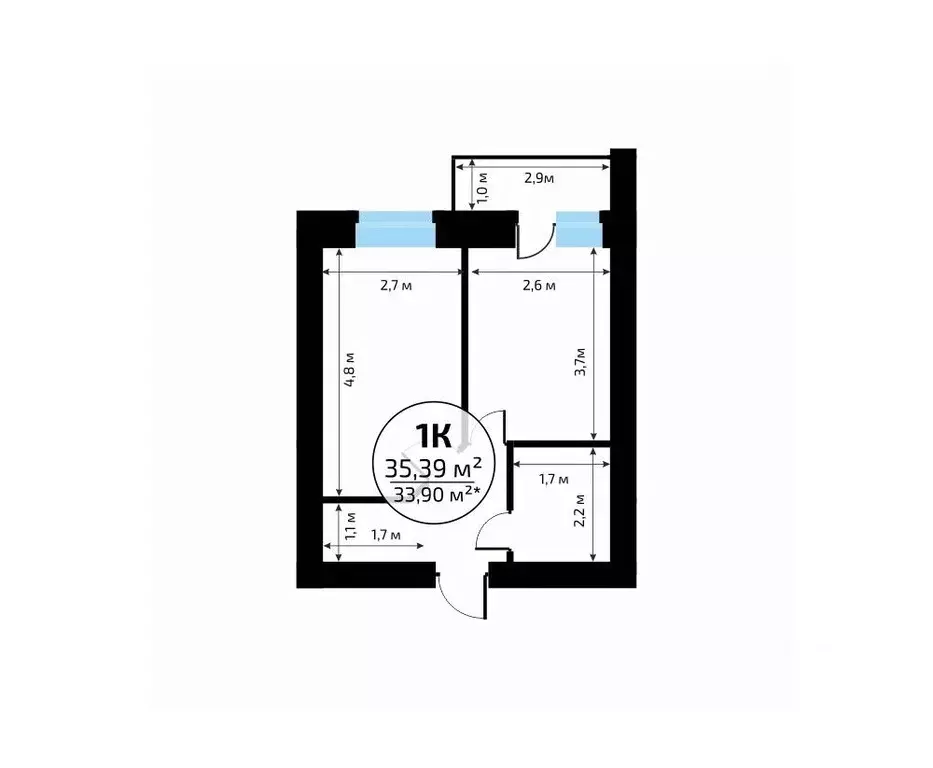 1-к кв. Самарская область, Самара пос. Мехзавод, 1-й кв-л, 50 (35.39 ... - Фото 2