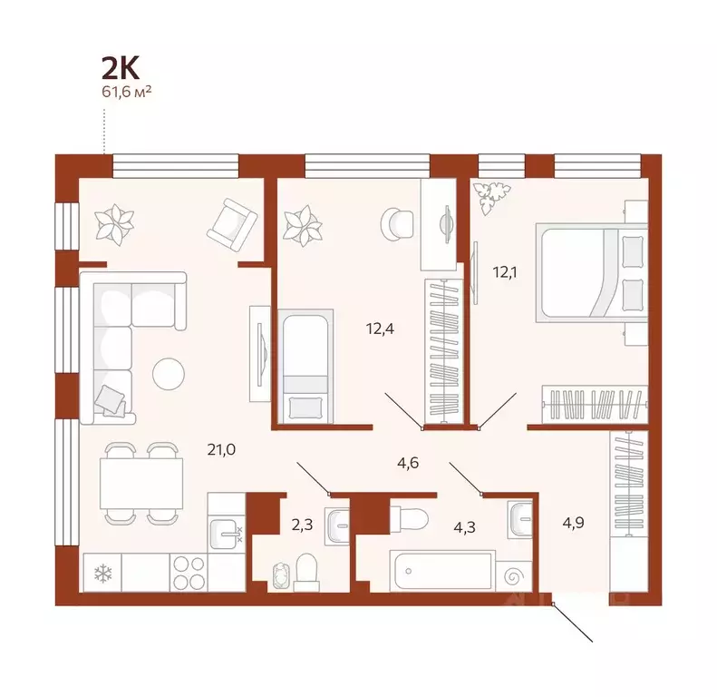 2-к кв. Тюменская область, Тюмень  (61.59 м) - Фото 0