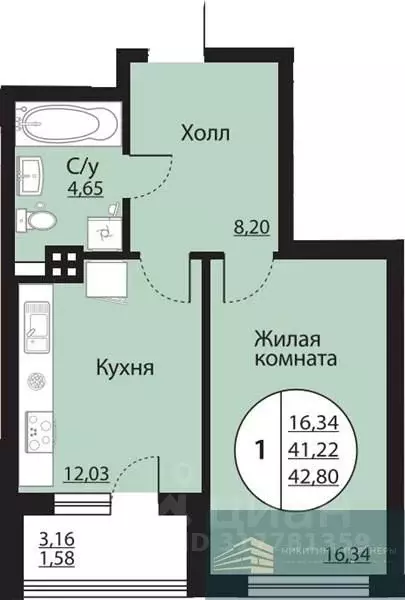 1-к кв. Воронежская область, Воронеж Московский просп., 138 (42.8 м) - Фото 0