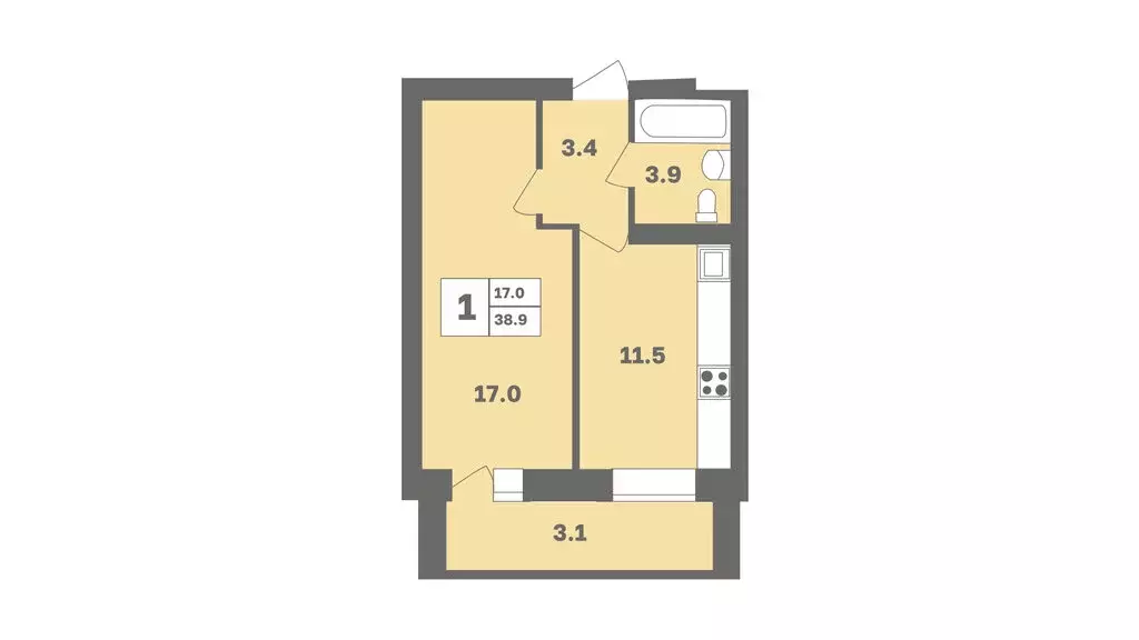 1-комнатная квартира: Уфа, улица Мечтателей, 10 (38.9 м) - Фото 0