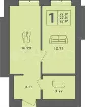 1-к. квартира, 27,9 м, 1/6 эт. - Фото 1