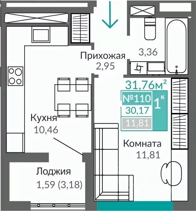 1-к кв. Крым, Симферополь Крымская роза мкр,  (30.17 м) - Фото 0