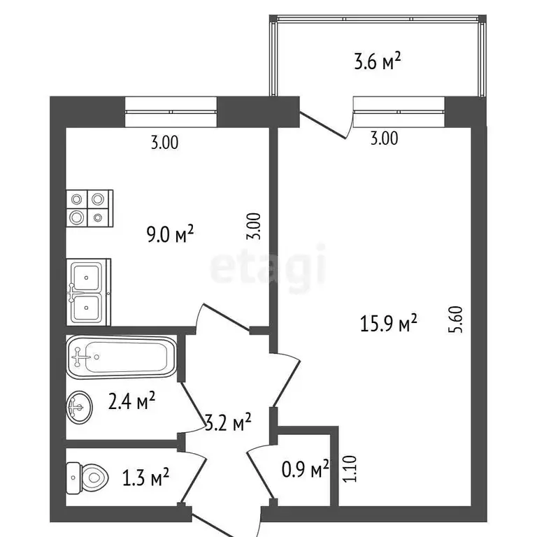 Квартира, 1 комната, 32.7 м - Фото 1