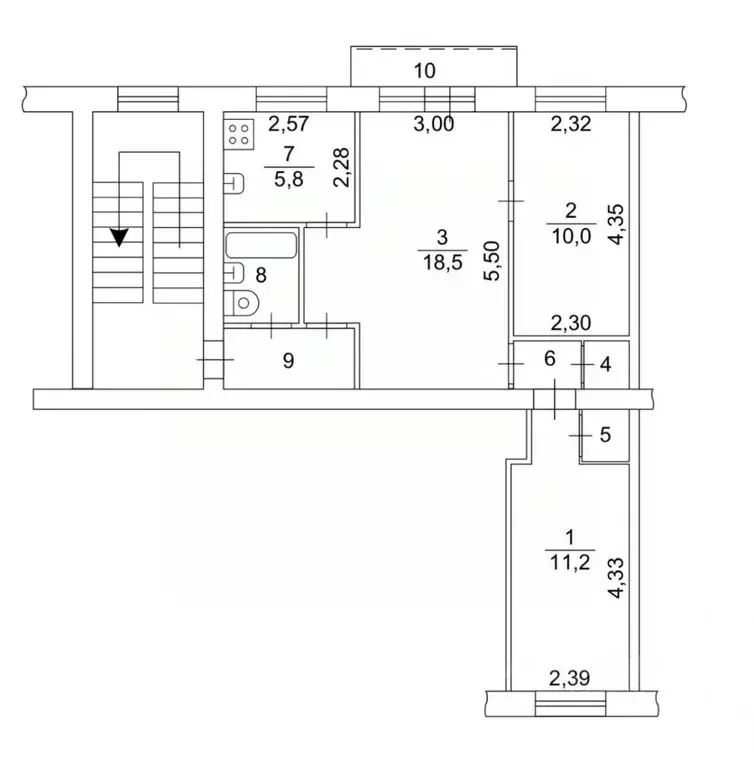 3-к кв. Челябинская область, Челябинск ул. Бажова, 50 (55.6 м) - Фото 2