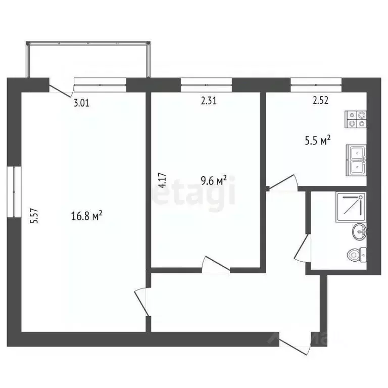 2-к кв. Москва Кутузовский просп., 76 (41.3 м) - Фото 1