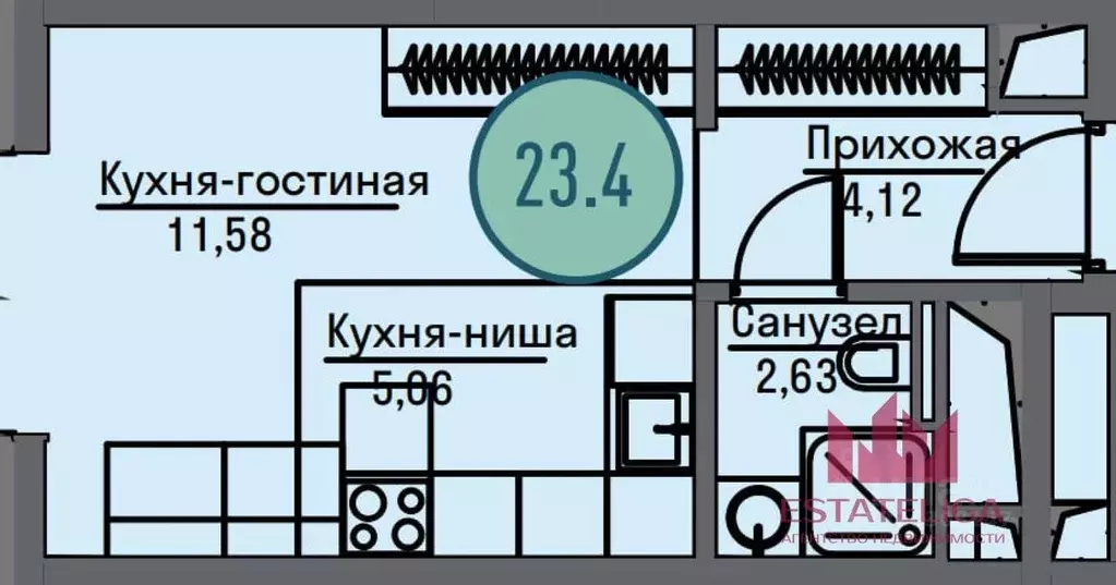 Студия Москва Волгоградский просп., 32/3к5 (23.3 м) - Фото 2